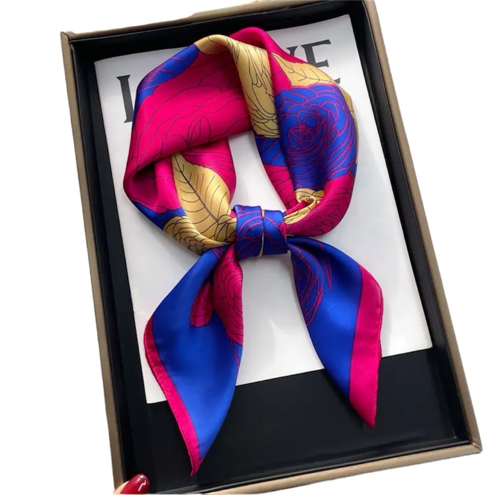 Vibrant Pink and Blue Silk Scarf
